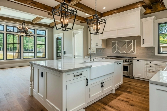 Modern kitchen remodeling with custom cabinets and large center island