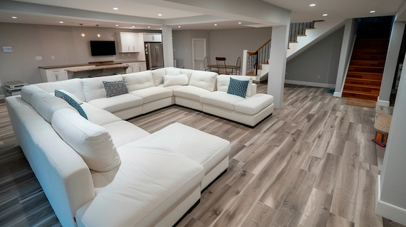 Living rooms and dining areas with professional Premium Laminate Flooring Installation.